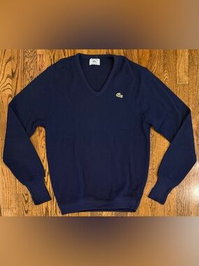 VTG Izod Lacoste V-Neck Pullover Sweater Acrylic Navy Blue Made in USA Men’s L